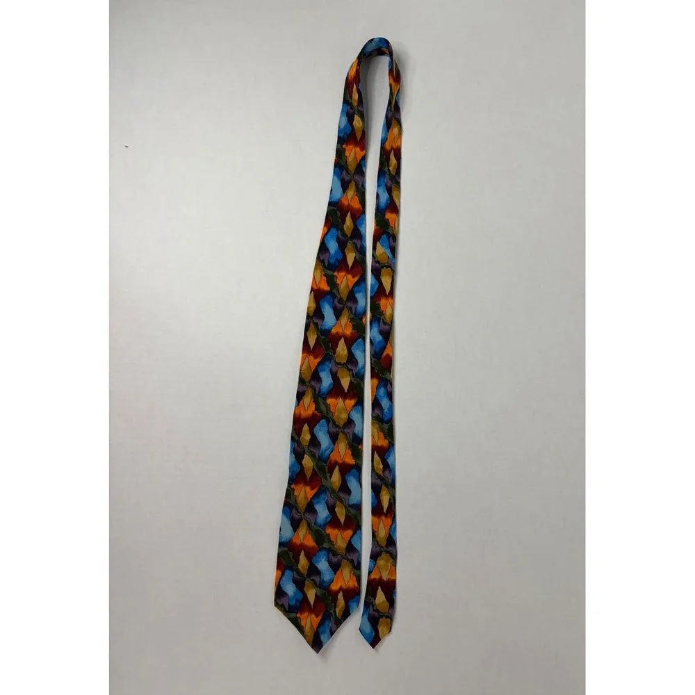 J. Garcia‎ Mens Silk Necktie Abstract Geometric Blue Orange Purple Art Tie USA